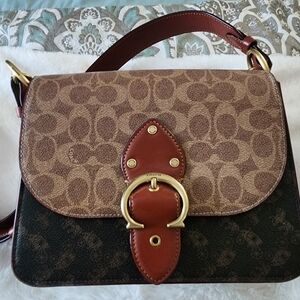 Coach Brown and Tan Signature Shoulder Bag